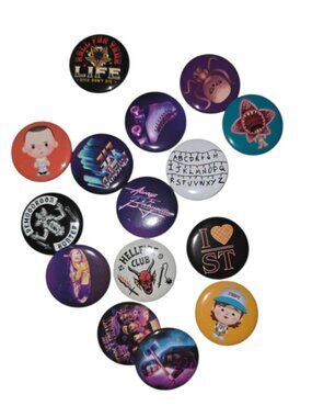 Stranger Things Pins 15 Piece Set Button Assorted Designs Gifts TV Shows Scary